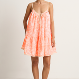 Juliet Dunn Pomegranate Print Loose Strappy Mini Dress - Neon Red