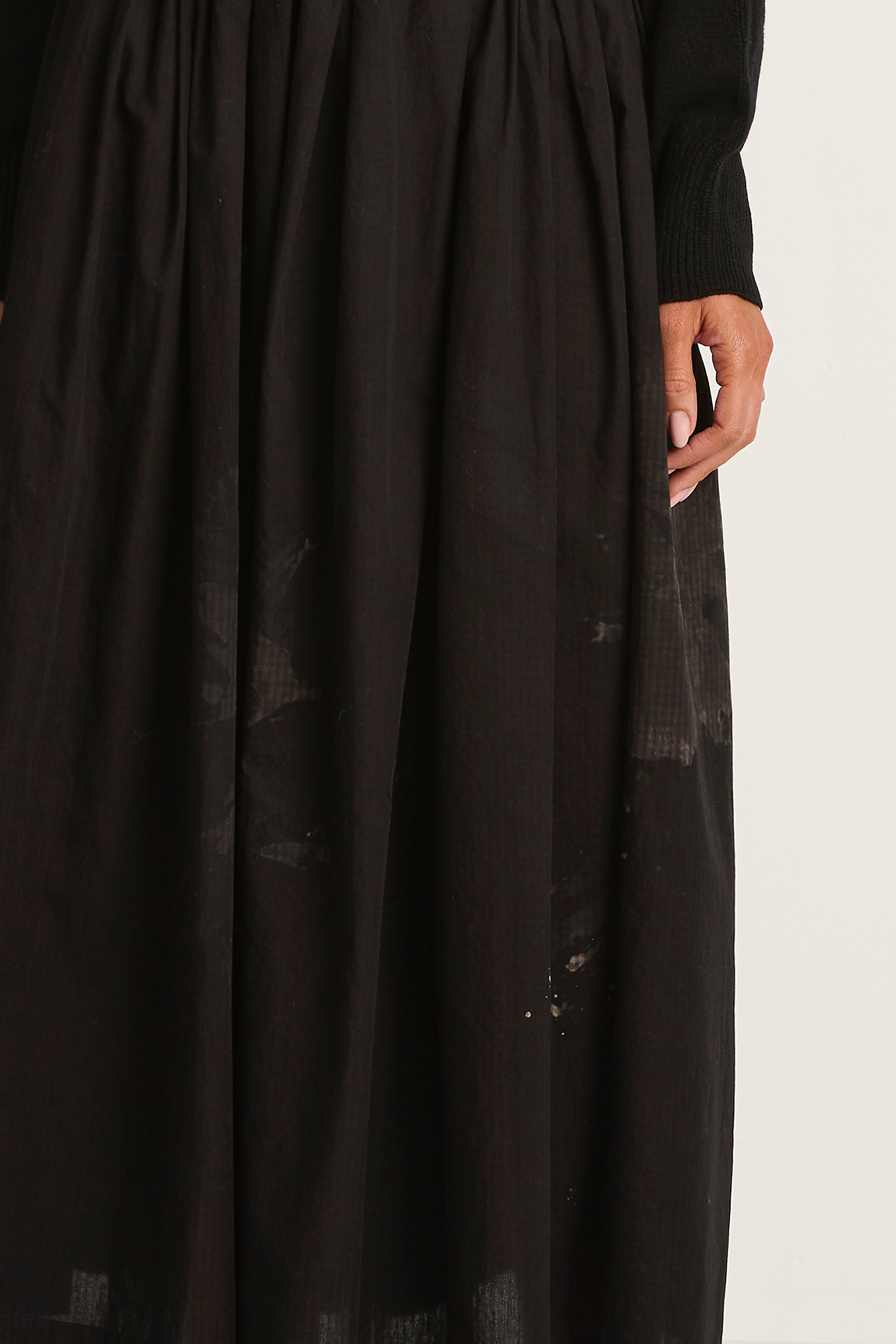 Pas De Calais Cotton Checkered Gathered Skirt - Black