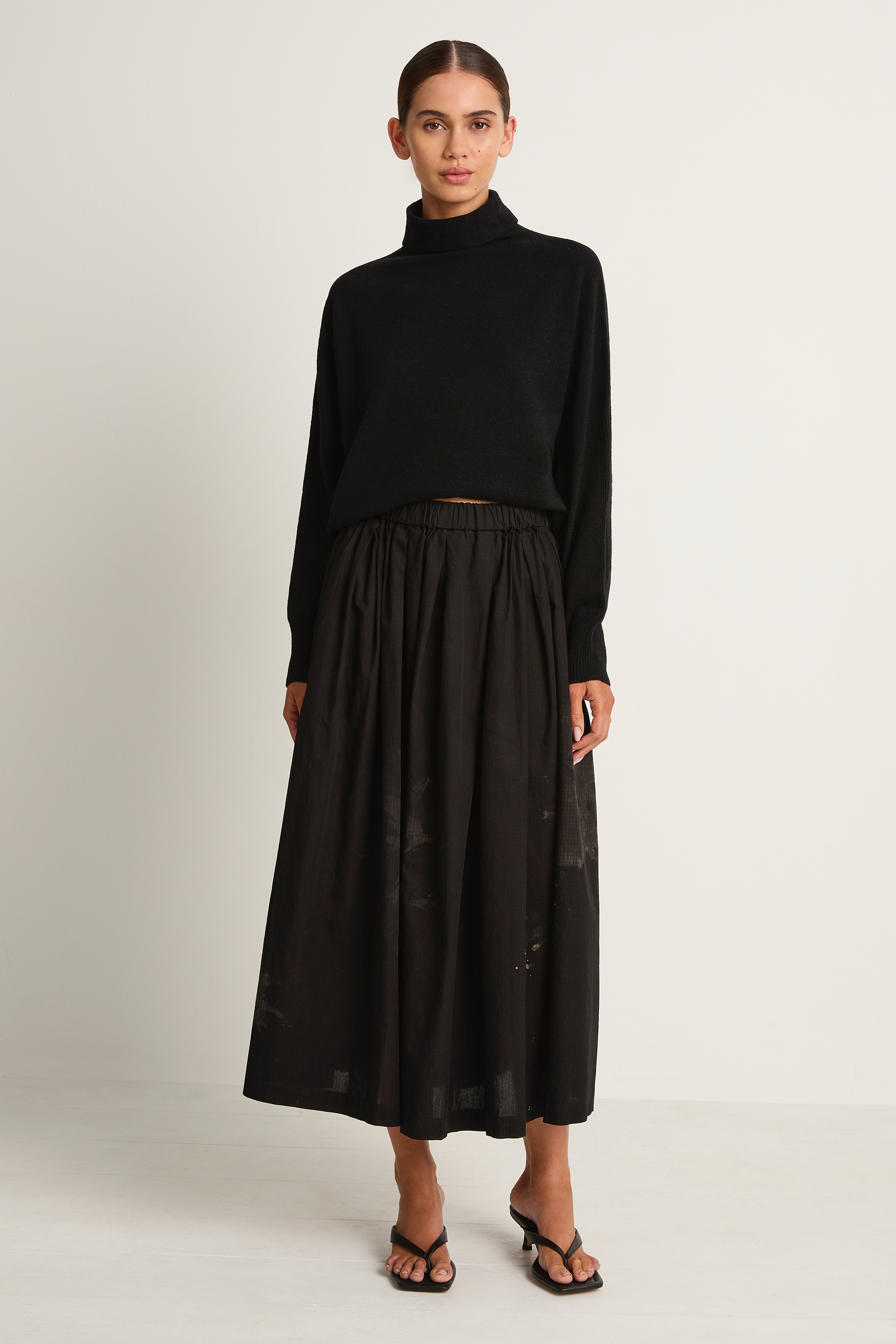 Pas De Calais Cotton Checkered Gathered Skirt - Black