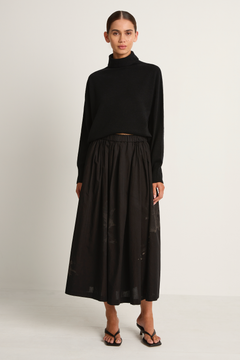 Pas De Calais Cotton Checkered Gathered Skirt - Black