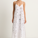 Juliet Dunn Poplin & Net Floral Cutwork Slip Dress with Ric Rac - White
