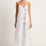 Juliet Dunn Poplin & Net Floral Cutwork Slip Dress with Ric Rac - White