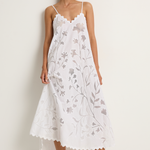 Juliet Dunn Poplin & Net Floral Cutwork Slip Dress with Ric Rac - White