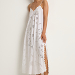 Juliet Dunn Poplin & Net Floral Cutwork Slip Dress with Ric Rac - White