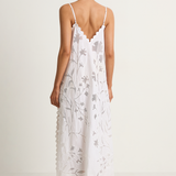 Juliet Dunn Poplin & Net Floral Cutwork Slip Dress with Ric Rac - White