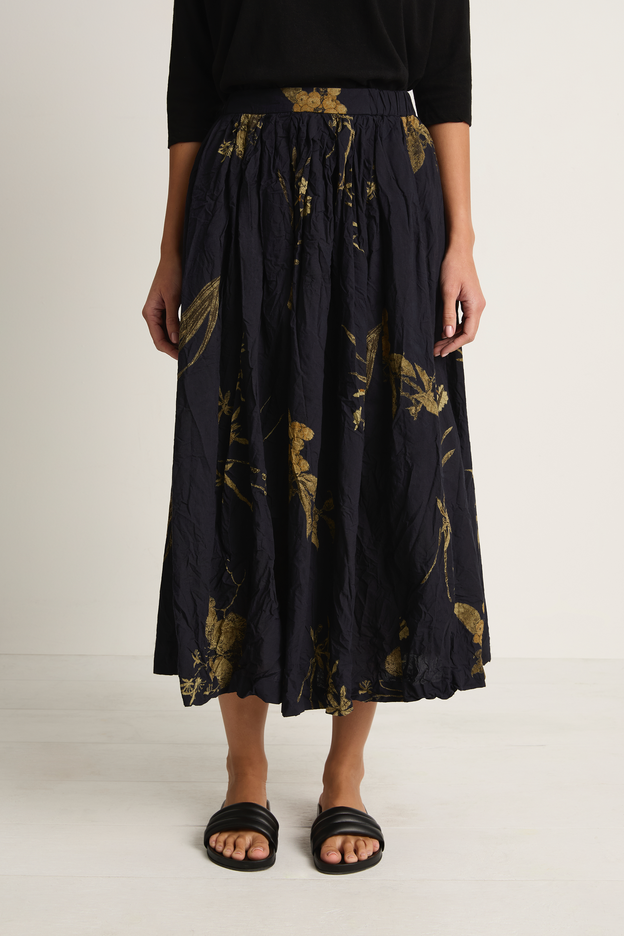 Pas De Calais Japonism Flower Print Skirt - Navy