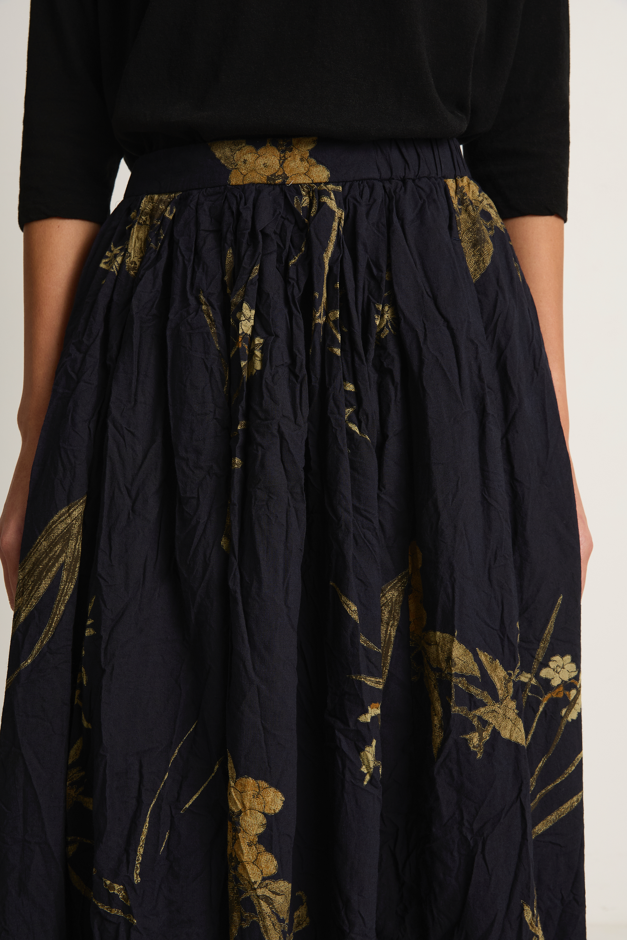 Pas De Calais Japonism Flower Print Skirt - Navy