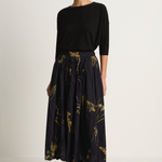Pas De Calais Japonism Flower Print Skirt - Navy