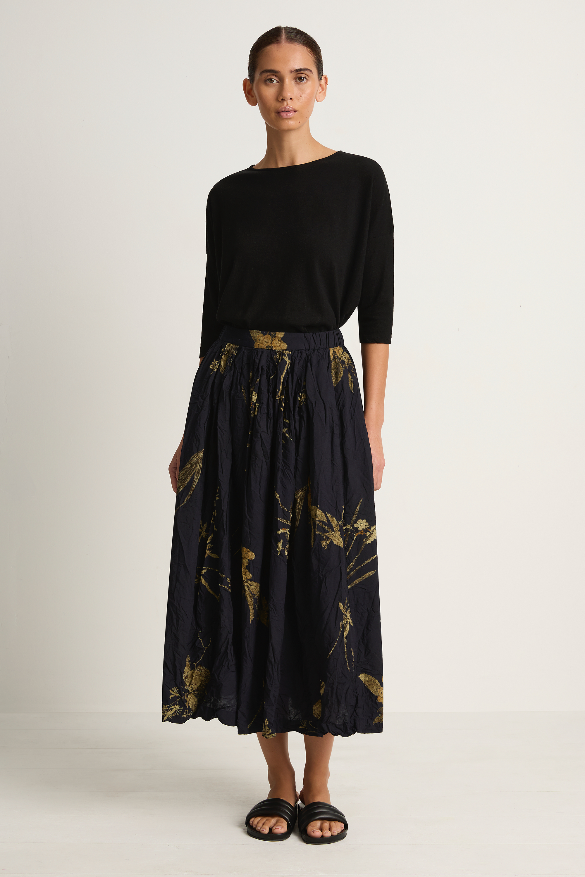 Pas De Calais Japonism Flower Print Skirt - Navy