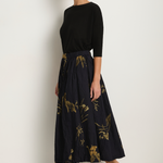 Pas De Calais Japonism Flower Print Skirt - Navy