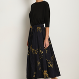 Pas De Calais Japonism Flower Print Skirt - Navy