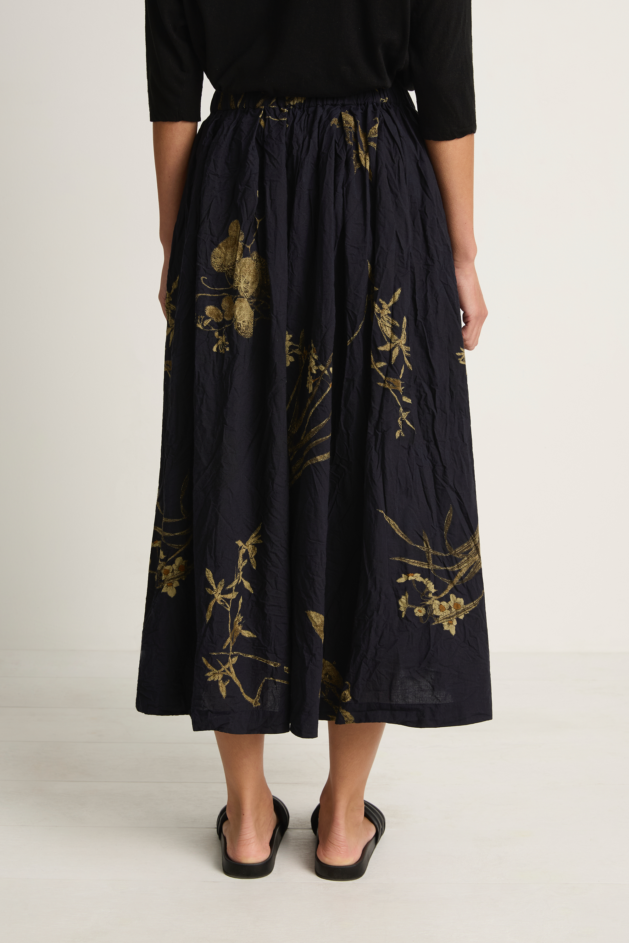 Pas De Calais Japonism Flower Print Skirt - Navy