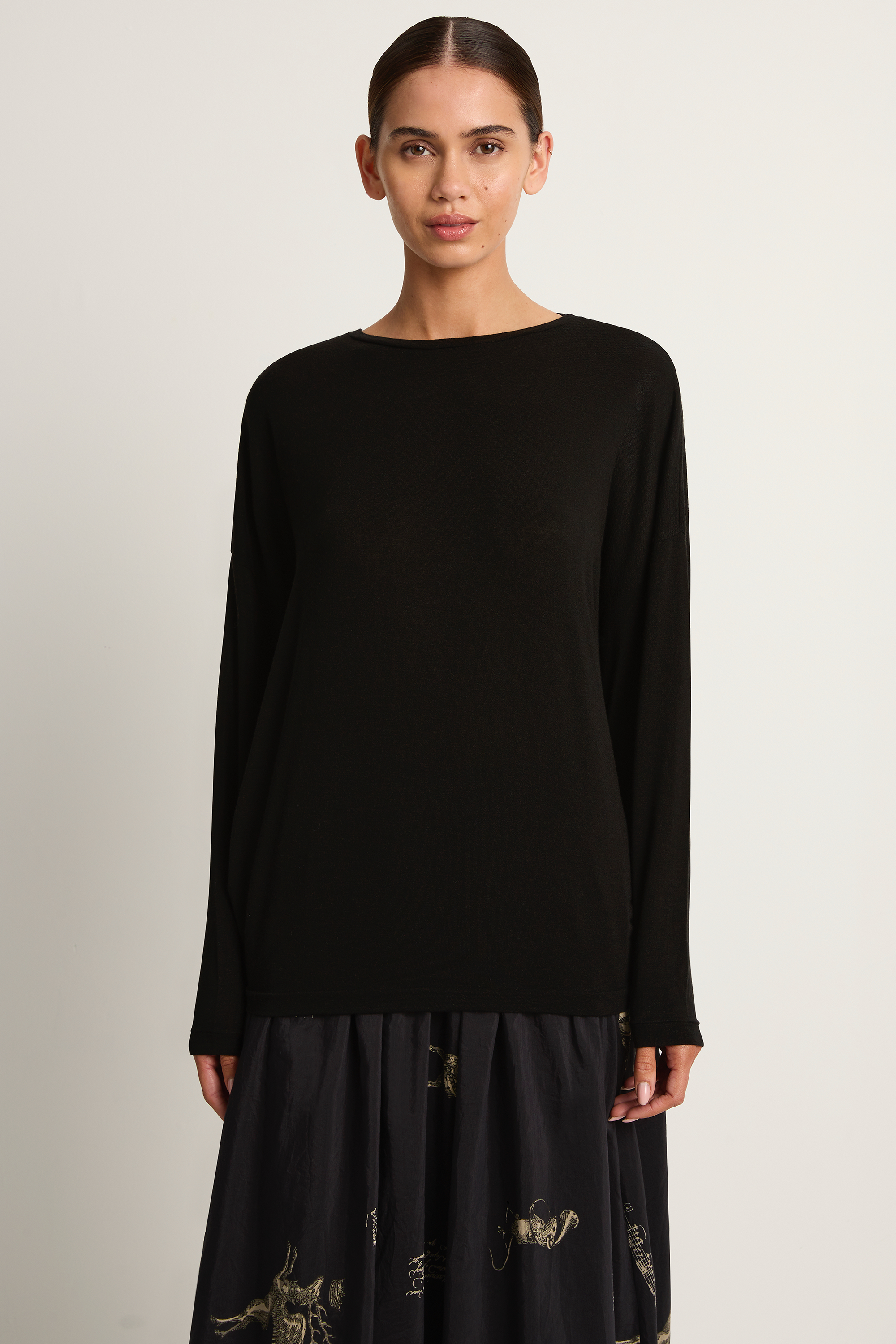 Pas De Calais Lyocell Cashmere Jersey Crewneck Pullover - Black