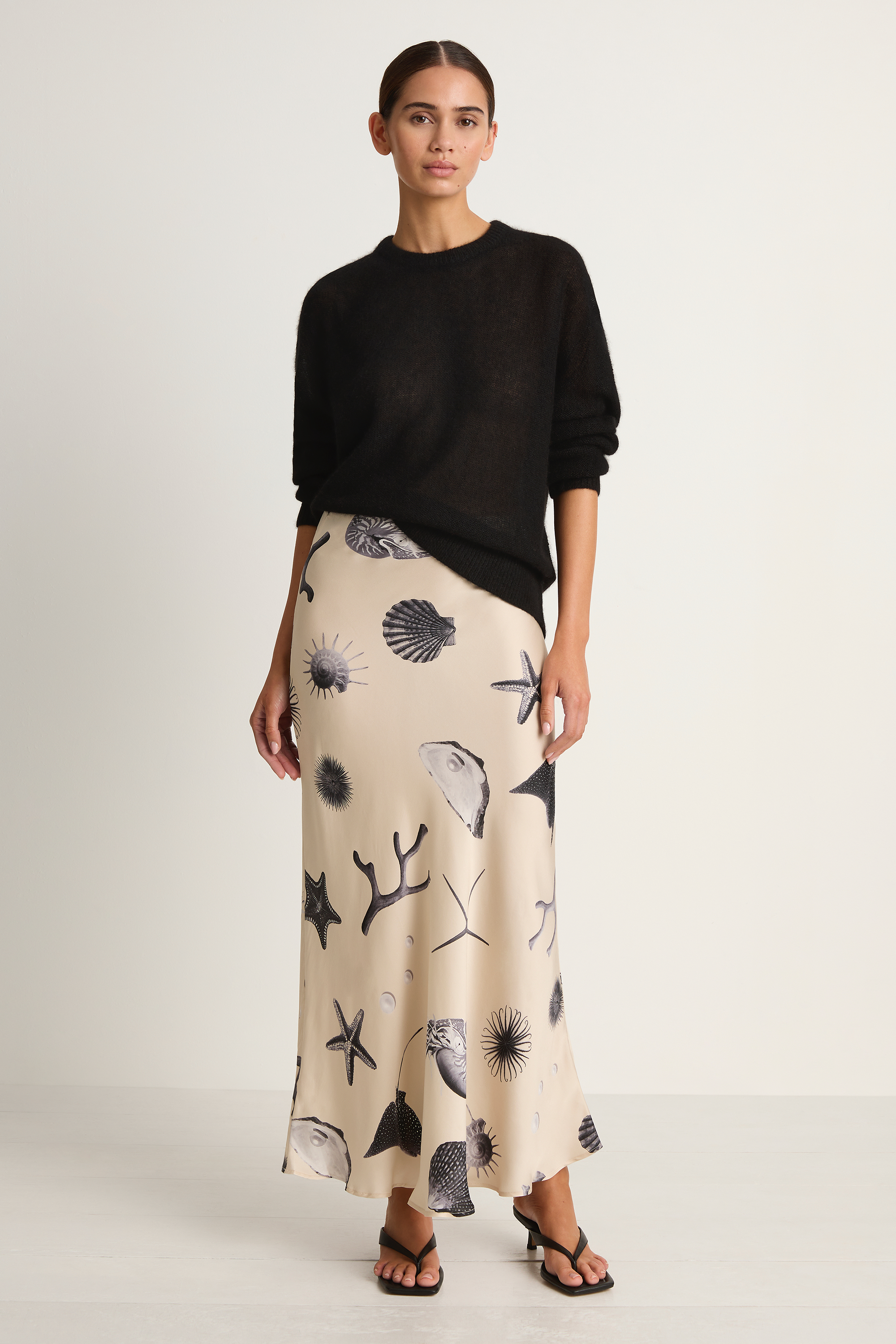 Silk Laundry Long Bias Cut Skirt - Seashells