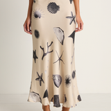 Silk Laundry Long Bias Cut Skirt - Seashells