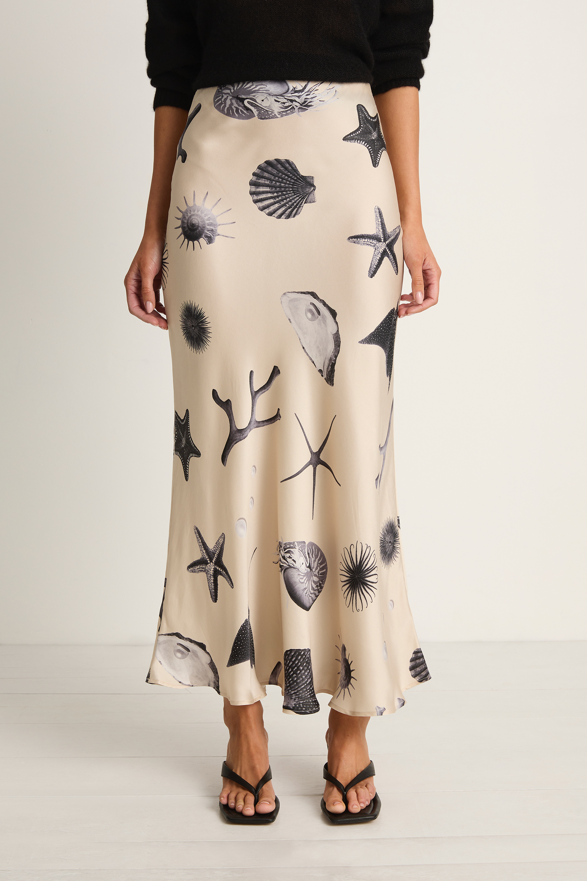 Silk Laundry Long Bias Cut Skirt - Seashells