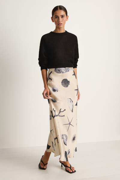Silk Laundry Long Bias Cut Skirt - Seashells | Silk Satin Skirt