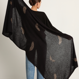 Suzusan Cashmere Shawl - Makinui Shibori Feather Black / Light Coffee