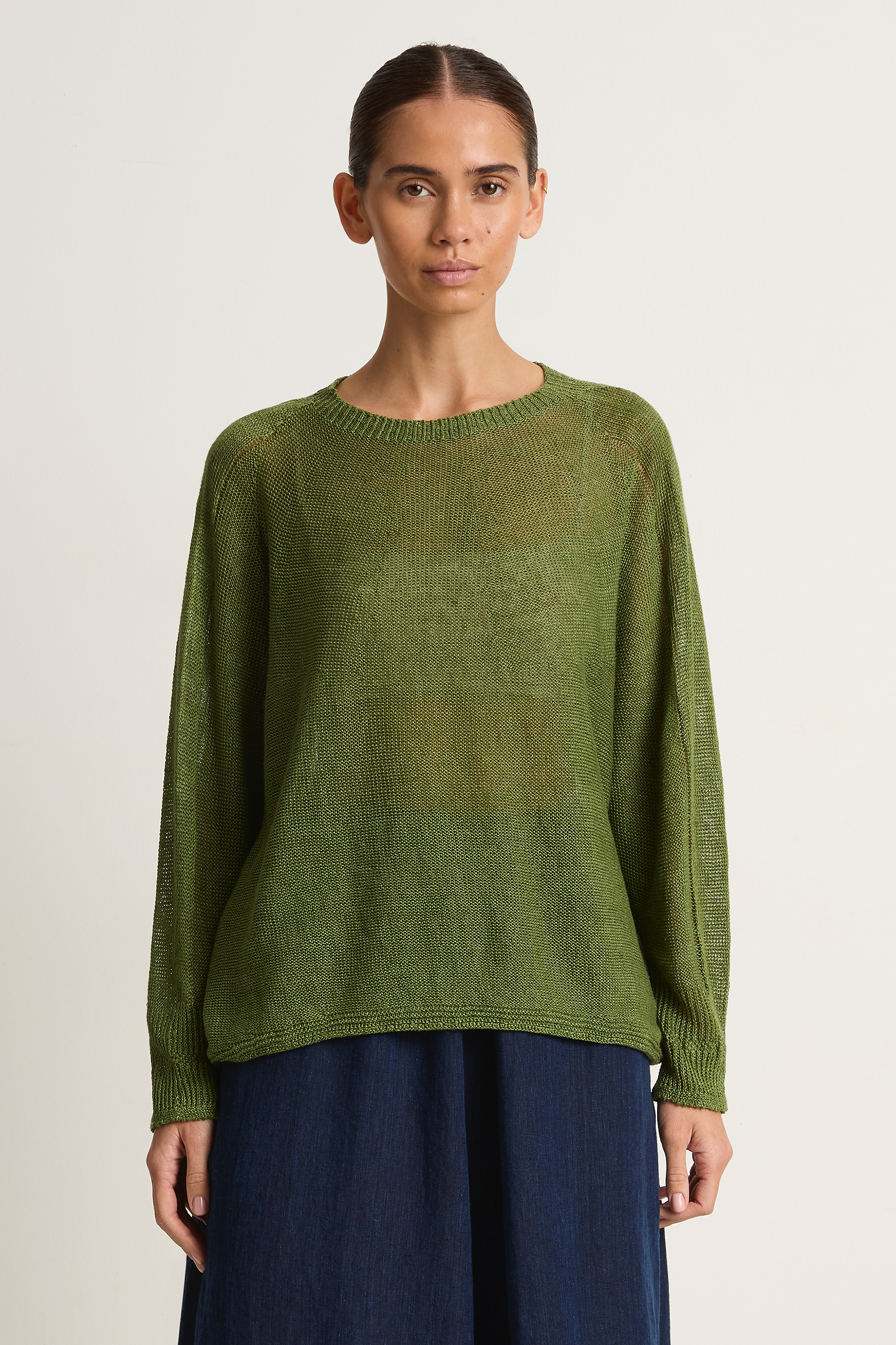 Pas De Calais Normandy Linen Crew Neck Pullover - green