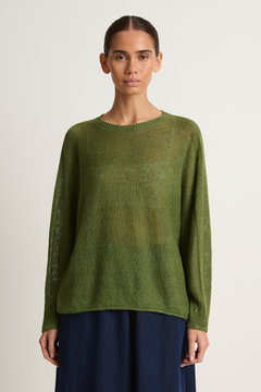 Pas De Calais Normandy Linen Crew Neck Pullover - green