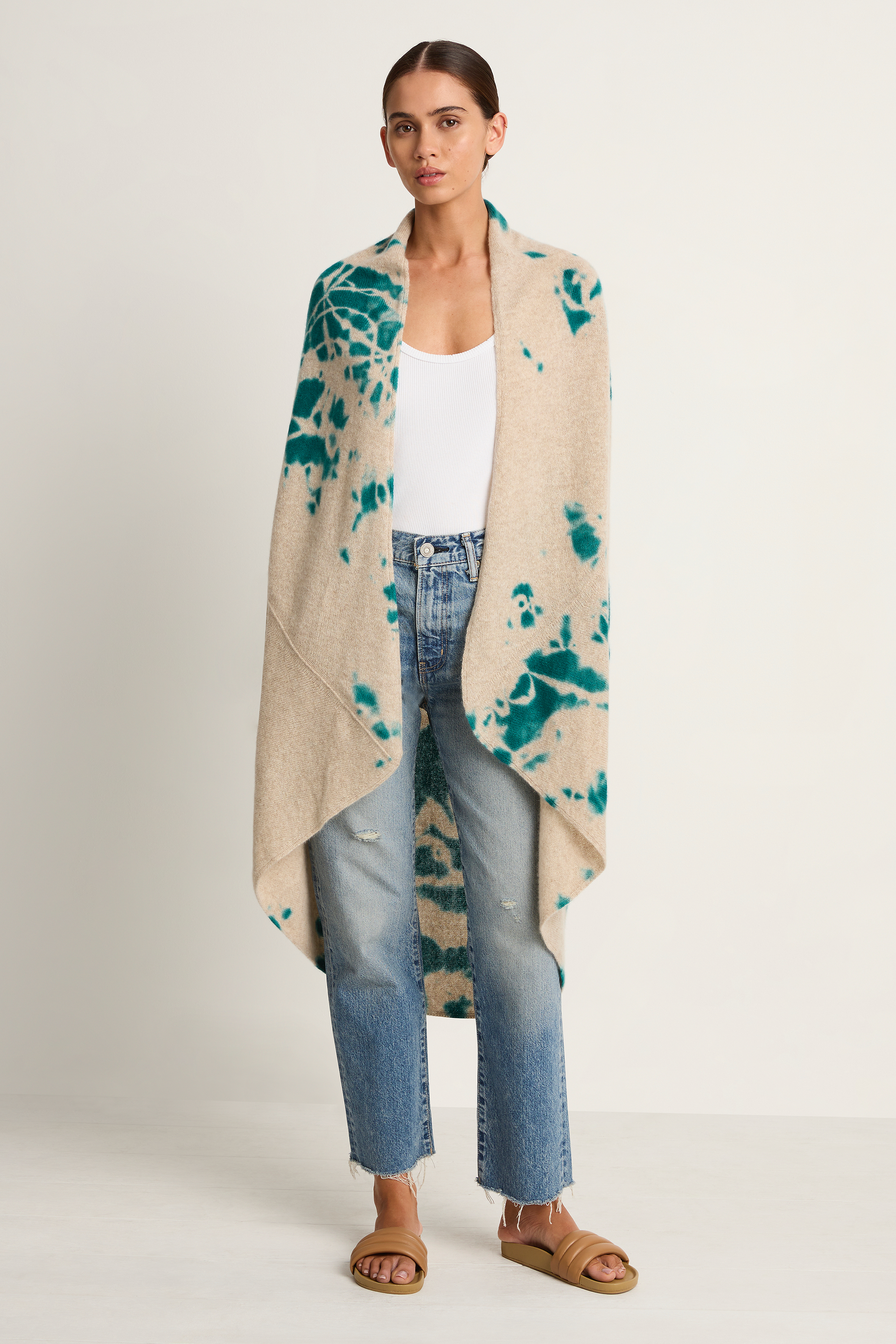 Suzusan Cashmere Seamless Upside Down Cape - Madara Shibori Dark