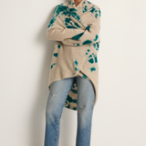 Suzusan Cashmere Seamless Upside Down Cape - Madara Shibori Dark Teal / Sand