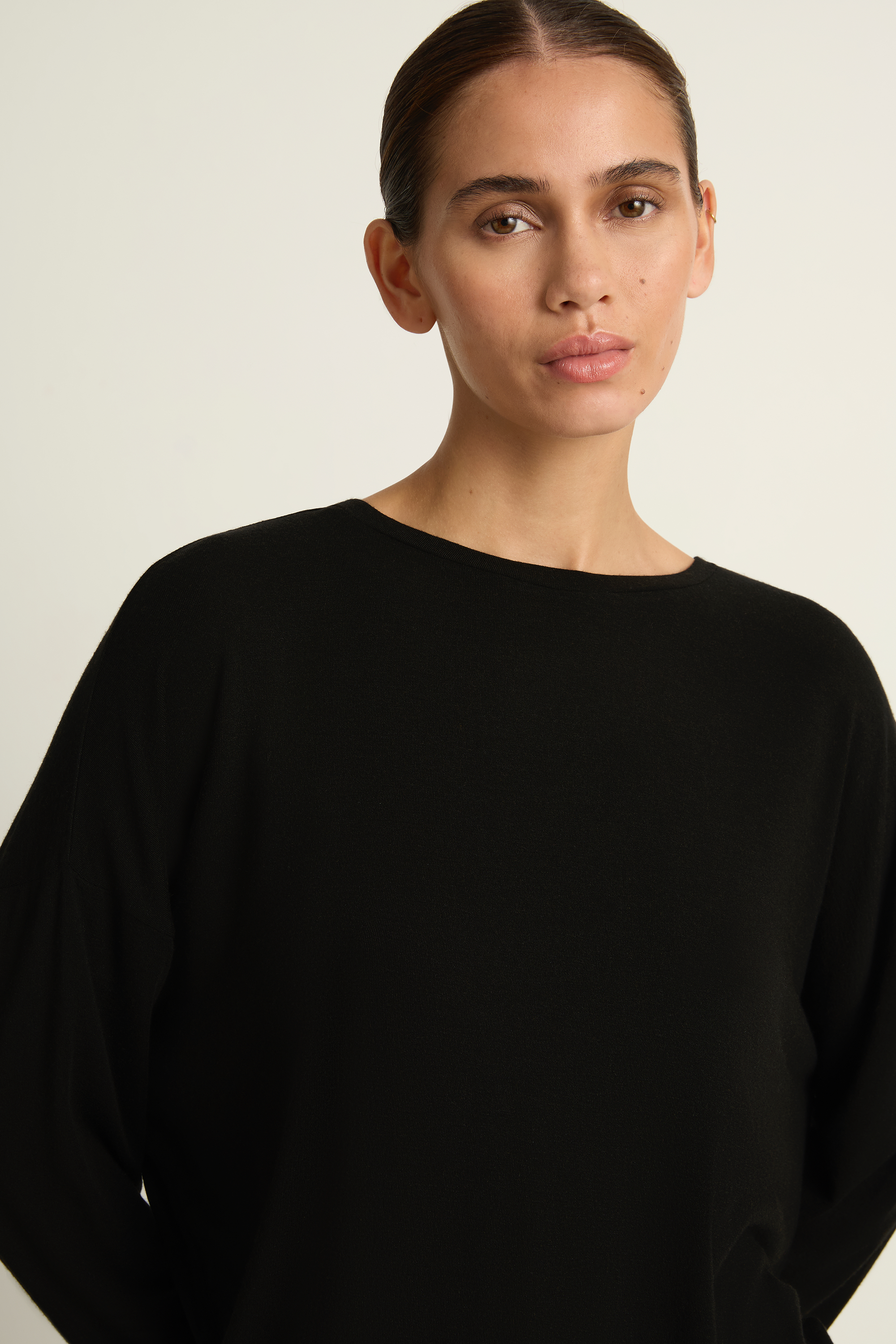 Pas De Calais Lyocell Cashmere Jersey Crewneck Pullover - Black