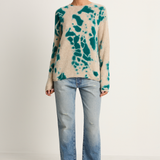 Suzusan Cashmere Seamless Long Pullover - Madara Shibori Dark Teal / Sand
