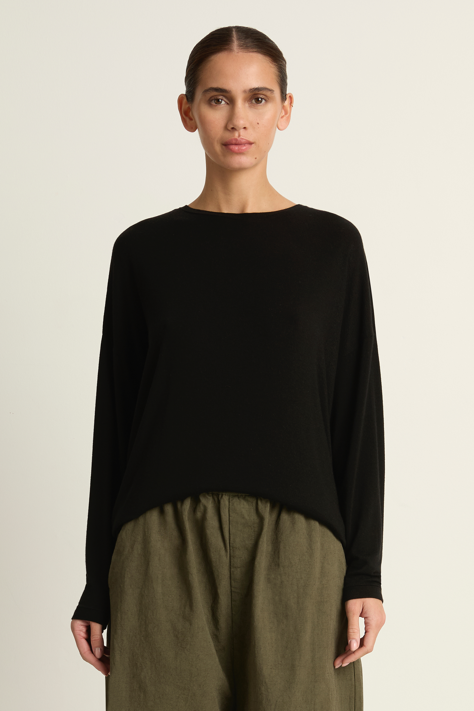 Pas De Calais Lyocell Cashmere Jersey Crewneck Pullover - Black