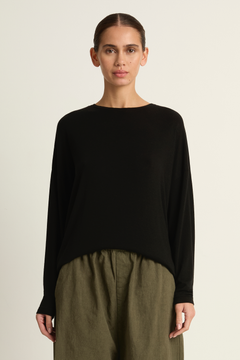 Pas De Calais Lyocell Cashmere Jersey Crewneck Pullover - Black