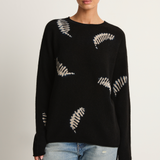 Suzusan Cashmere Seamless Long Pullover - Makinui Shibori Feather Black / Sand