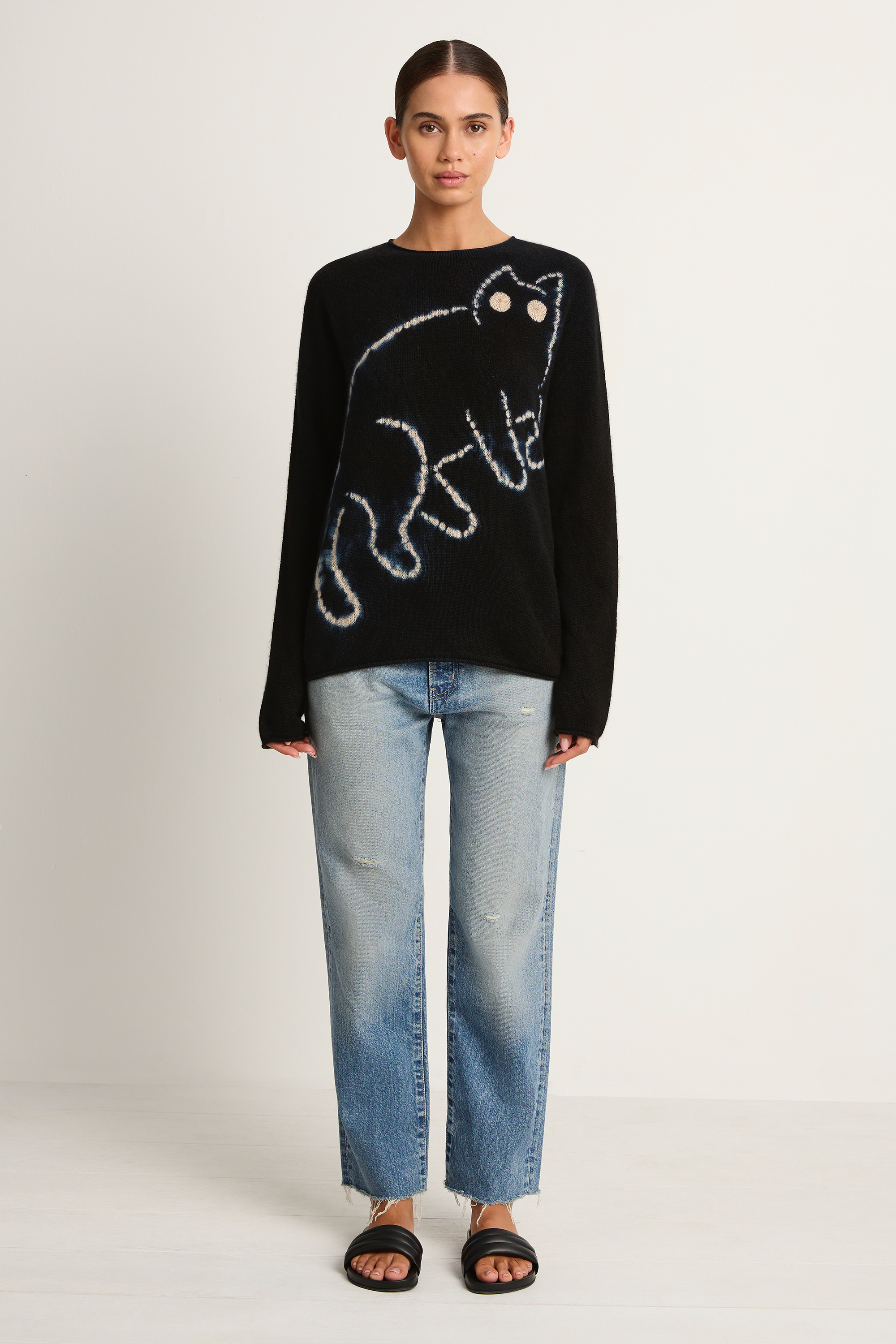 Suzusan Cashmere Seamless Long Pullover - Mokume Shibori Cat Black Suzusan Cashmere Seamless Long Pullover - Mokume Shibori Cat Black