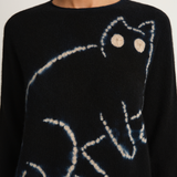 Suzusan Cashmere Seamless Long Pullover - Mokume Shibori Cat Black / Sand
