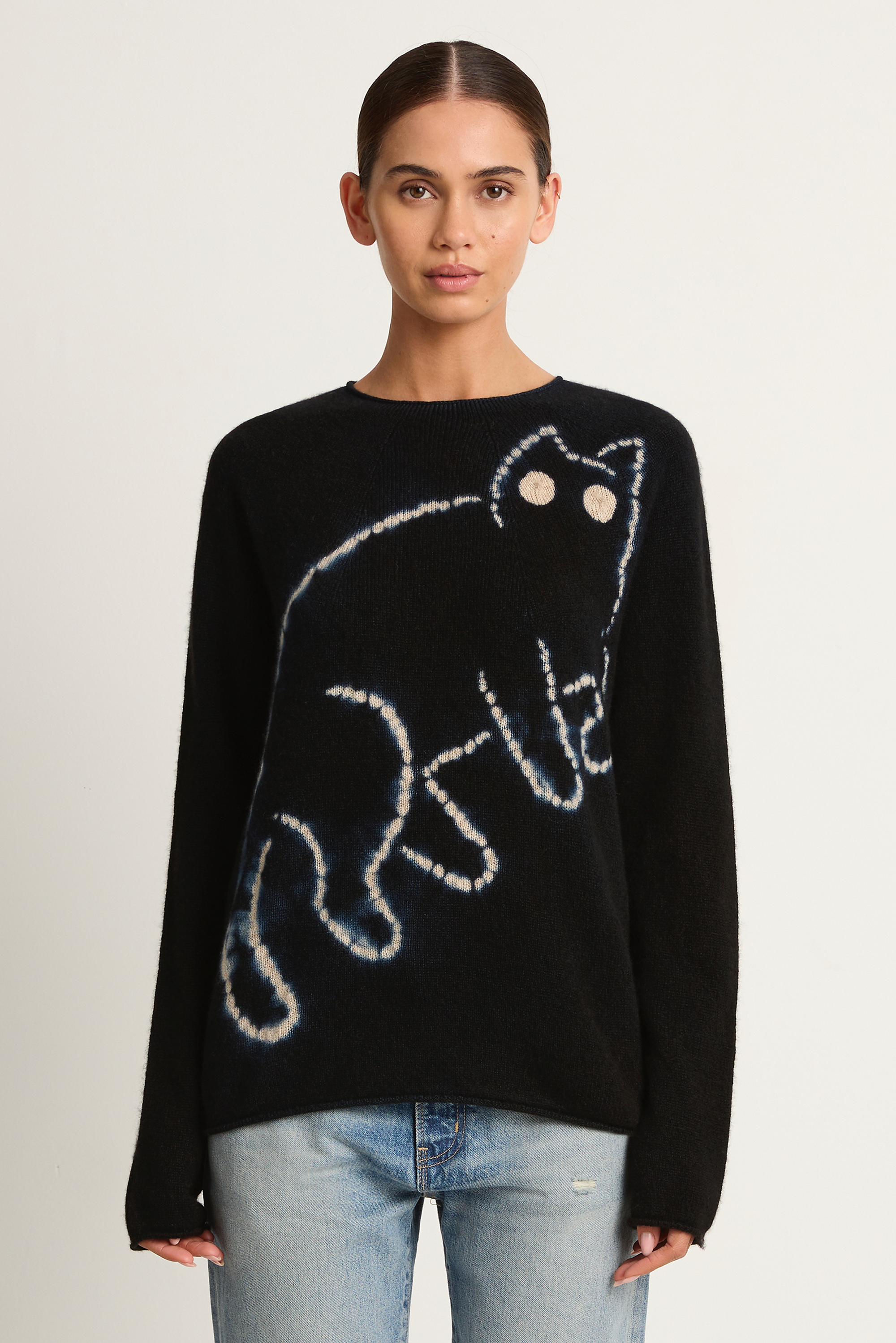 Suzusan Cashmere Seamless Long Pullover - Mokume Shibori Cat Black