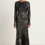 Silk Laundry Full Sleeve Bias Dress - Smoke