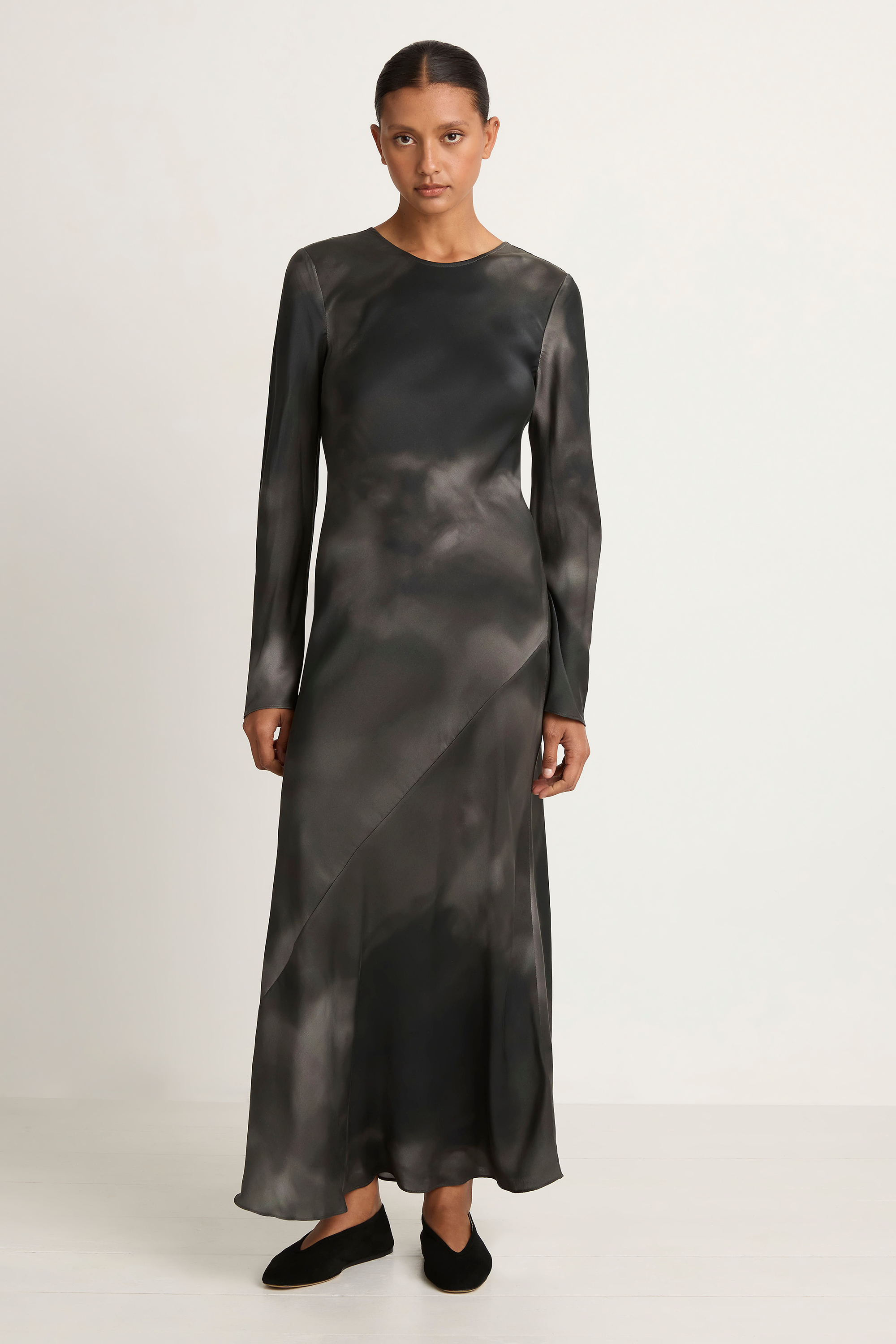 silk laundry long sleeve dress Full Sleeve Bias Dress Dark Earth