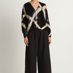 Pas De Calais Organic Cotton Linen Natural Twill Cropped Wide Pants - Black