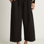 Pas De Calais Organic Cotton Linen Natural Twill Cropped Wide Pants - Black