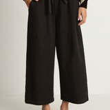 Pas De Calais Organic Cotton Linen Natural Twill Cropped Wide Pants - Black