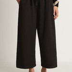 Pas De Calais Organic Cotton Linen Natural Twill Cropped Wide Pants - Black