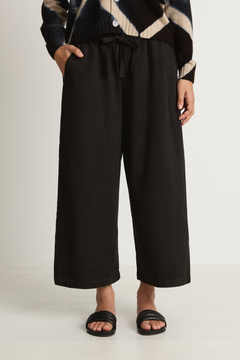 Pas De Calais Organic Cotton Linen Natural Twill Cropped Wide Pants - Black