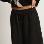 Pas De Calais Organic Cotton Linen Natural Twill Cropped Wide Pants - Black
