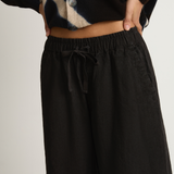 Pas De Calais Organic Cotton Linen Natural Twill Cropped Wide Pants - Black