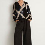 Pas De Calais Organic Cotton Linen Natural Twill Cropped Wide Pants - Black