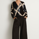 Pas De Calais Organic Cotton Linen Natural Twill Cropped Wide Pants - Black