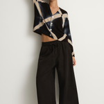 Pas De Calais Organic Cotton Linen Natural Twill Cropped Wide Pants - Black