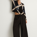 Pas De Calais Organic Cotton Linen Natural Twill Cropped Wide Pants - Black