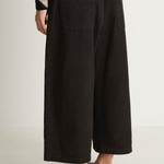 Pas De Calais Organic Cotton Linen Natural Twill Cropped Wide Pants - Black