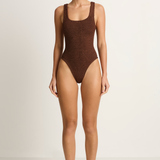 Hunza G Coverage Square Neck One Piece - Metallic Chocolate