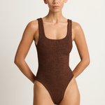 Hunza G Coverage Square Neck One Piece - Metallic Chocolate